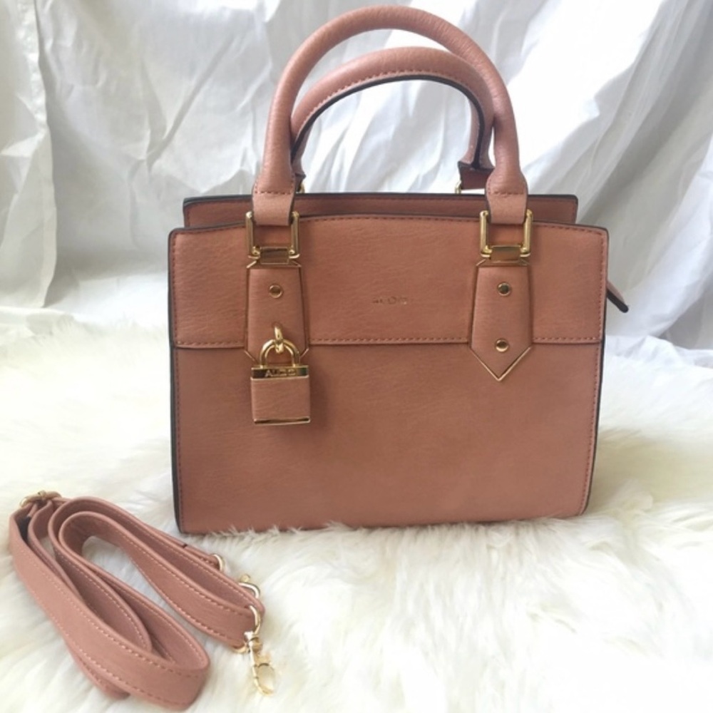 Pink Aldo Shoulder Handbag with Top Handles, Gold Hardware and Adjustable Strap